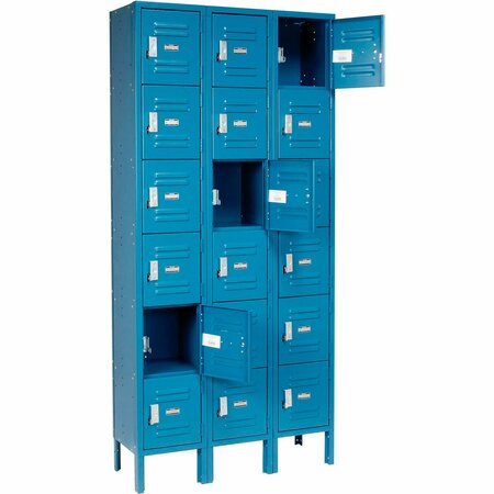 Global Industrial Six Tier Locker, 12x12x12, 18 Door, Unassembled, Blue 652055BL